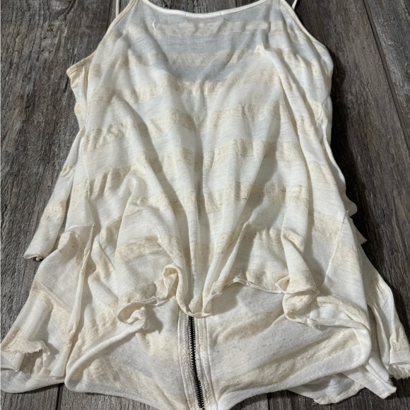 Crimson Ivy Multi Layer Ruffled Zip Up Striped Tank Top in  Earthy Color Tone - Picture 8 of 8
